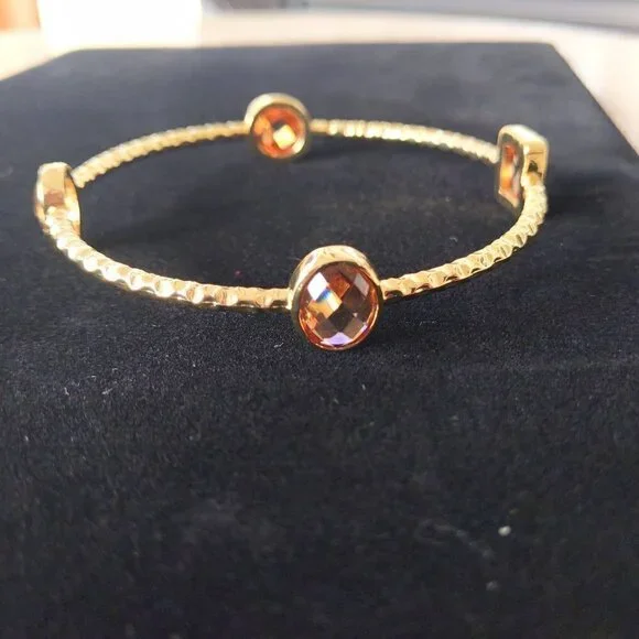 Gold Tone Bangle Bracelet With Crystals New - Picture 2 of 5